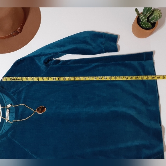 Soft Surroundings Dark Teal Velour Button-Back Sweater - Picture 10 of 11